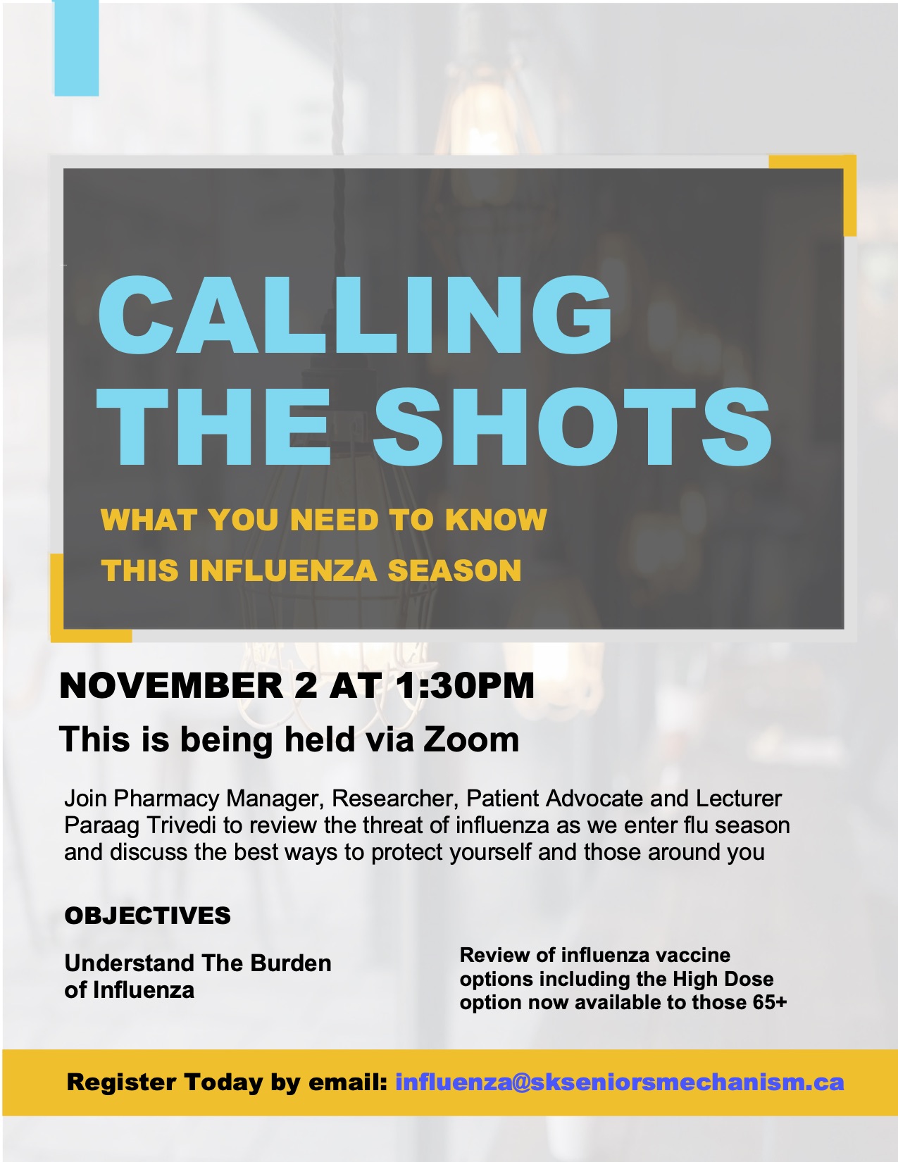 Poster for past Zoom webinar about Flu Shots.