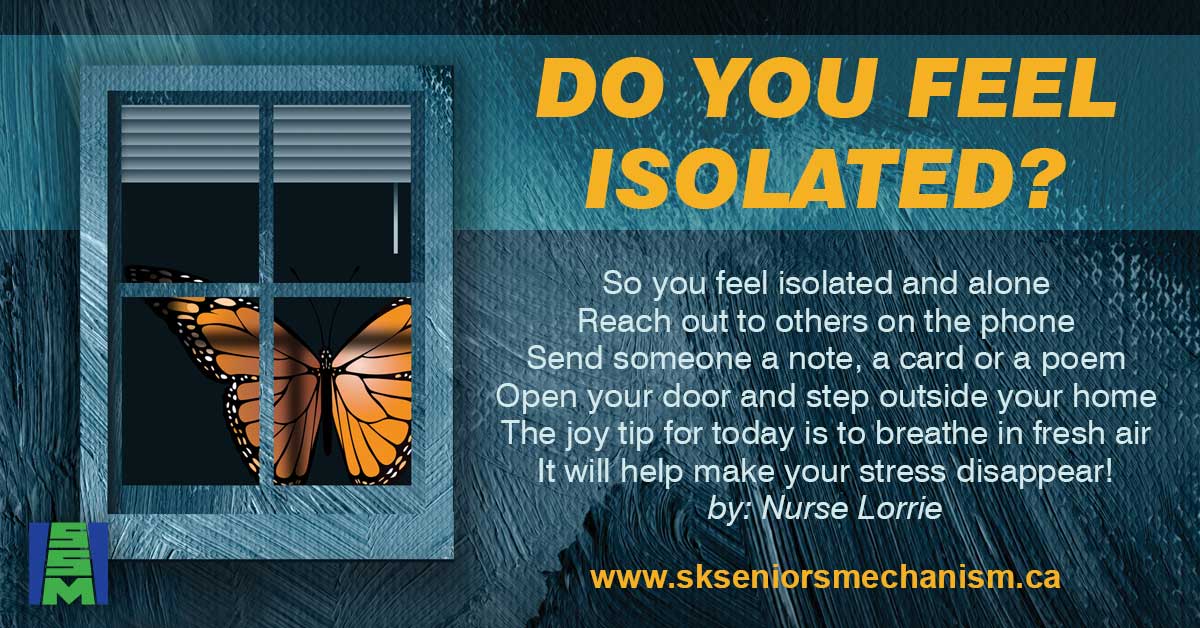 Social Isolation small poster; Image f window with butterfly behind it. Poem about isolation.