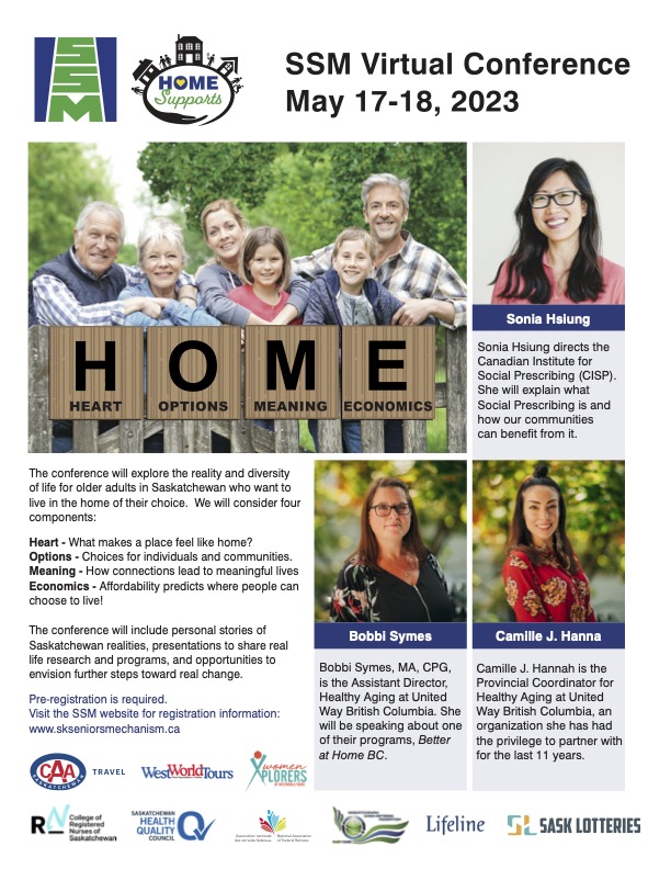Flyer for the SSM Virtual Conference, May 17-18, 2023, with photos of the three keynote speakers, the conference theme image, and an explanation of the theme.