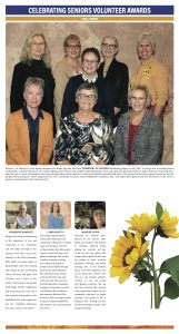 Celebrating Seniors awards Leader Post insert 2023 page 3 nominees and bios on white background with sunflowers
